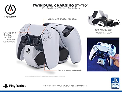 PowerA Twin Charging Station for Dualsense Wireless Controllers - Charge, Sony PlayStation, PS5 - Officially Licensed