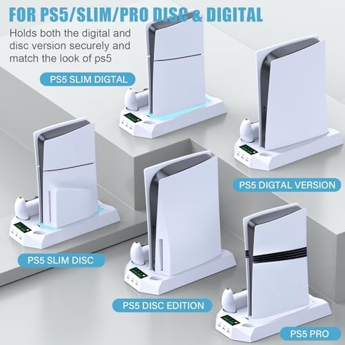 PS5 Slim Pro Stand and Cooling Station with Dual Controller Charging for Console, Accessories Included, White
PS5 Slim P