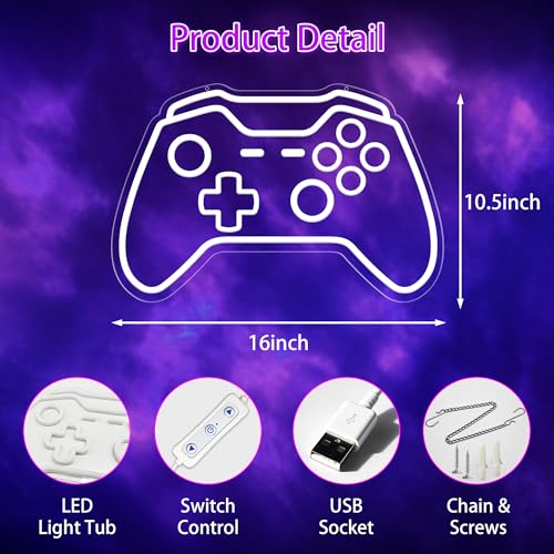 Gamer Neon Sign with Adjustable Brightness for Gaming Room Decor
| Bright Gaming Neon Sign for Boys Bedroom and Video G
