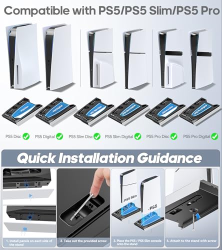 PS5 Slim Pro Stand for Disc & Digital Console
| PS5 Cooling & Charging Station with RGB Ambient Lighting
| PS5 Controll