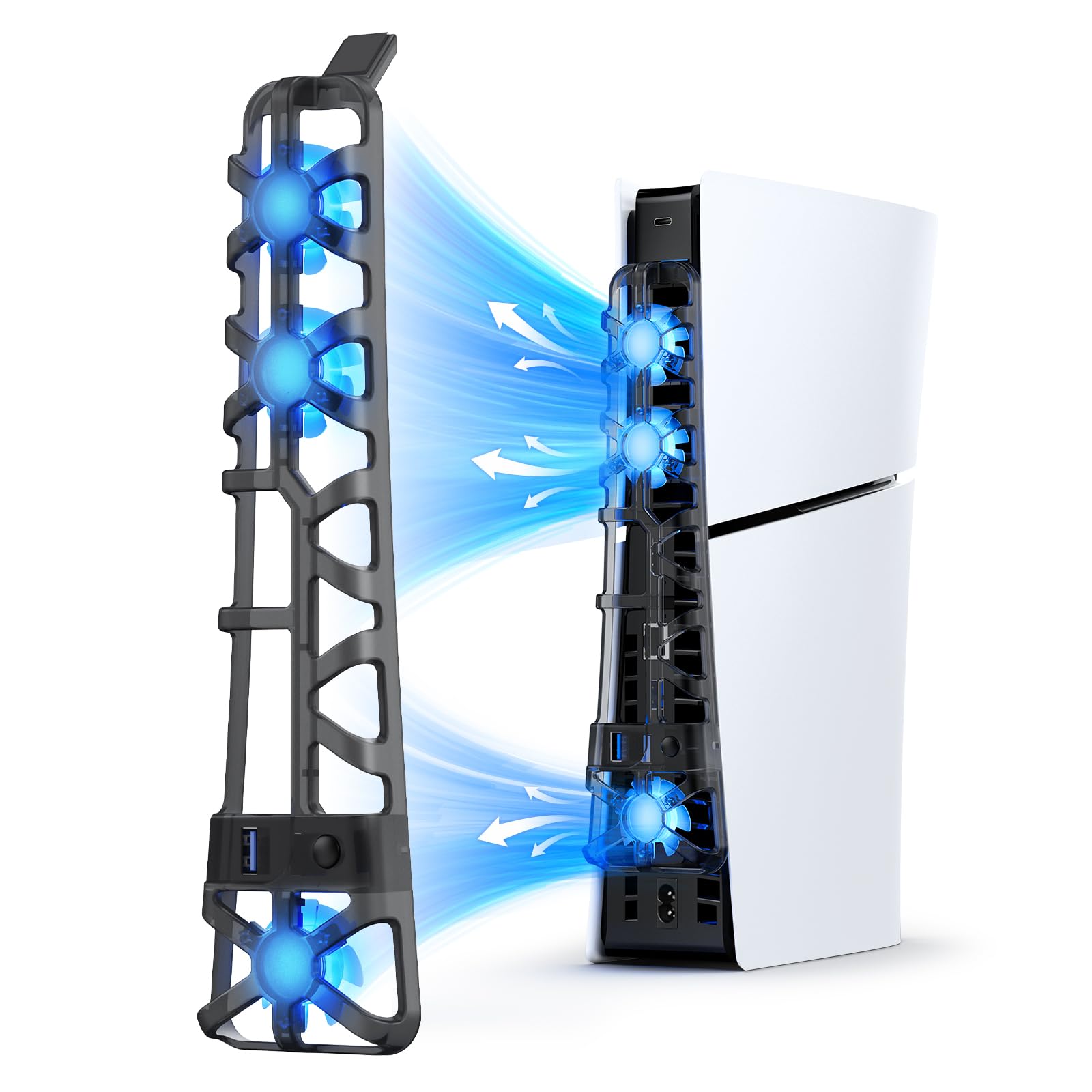 NexiGo PS5 Slim Silent Enhanced Cooling Fan Efficient Cooling System for Both PS5 Slim Disc and Digital Editions Adjusta