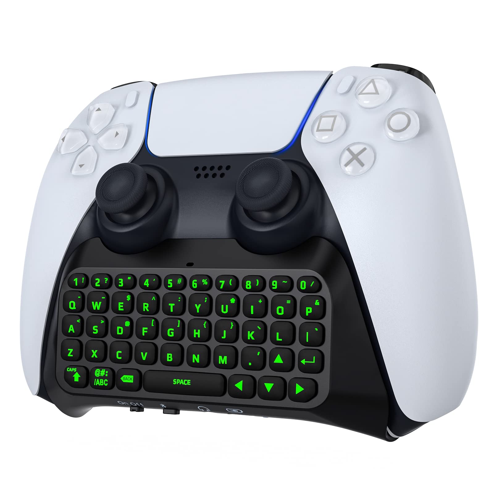 MoKo Keyboard for PS5 Controller with Green Backlight, Bluetooth Wireless Mini Keypad for PlayStation 5 Gamers, Customiz