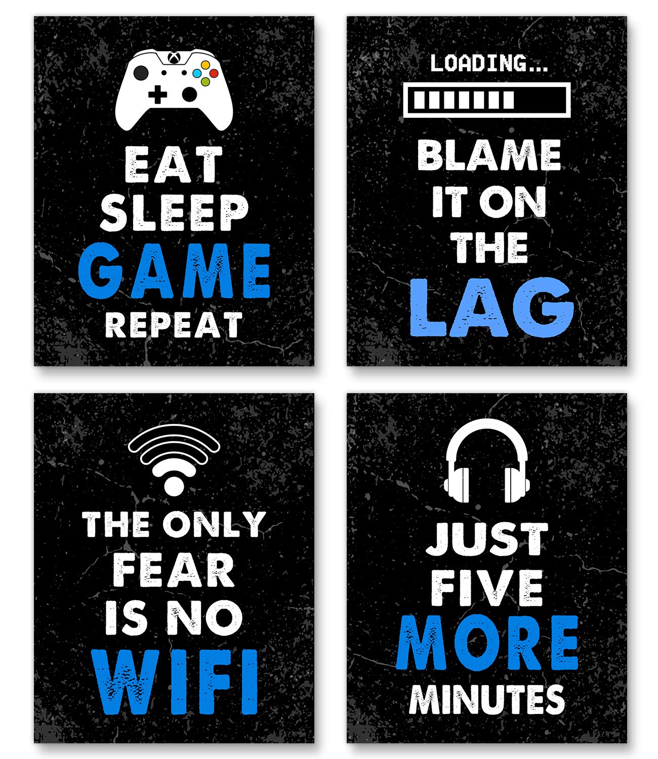 4-Piece Video Game Decor Set for Boys' Bedroom & Game Room, Art Gift & Poster, No Frames